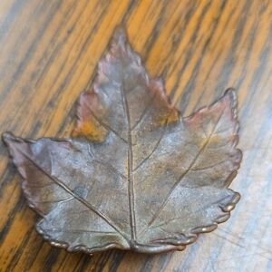 Metallic Leaf-Shaped Brooch